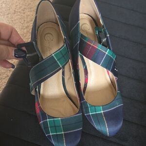 Plaid Women's Shoes with Buckle